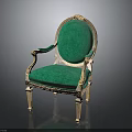 Elegant Classic Green Velvet Chair With Golden Carved Armrests And Ornate Legs