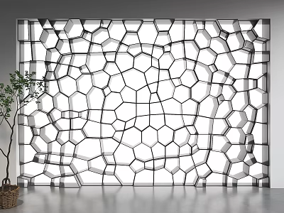 Modern Black And White Geometric Hollow Design Background Wall With Decorative Elements 3d model