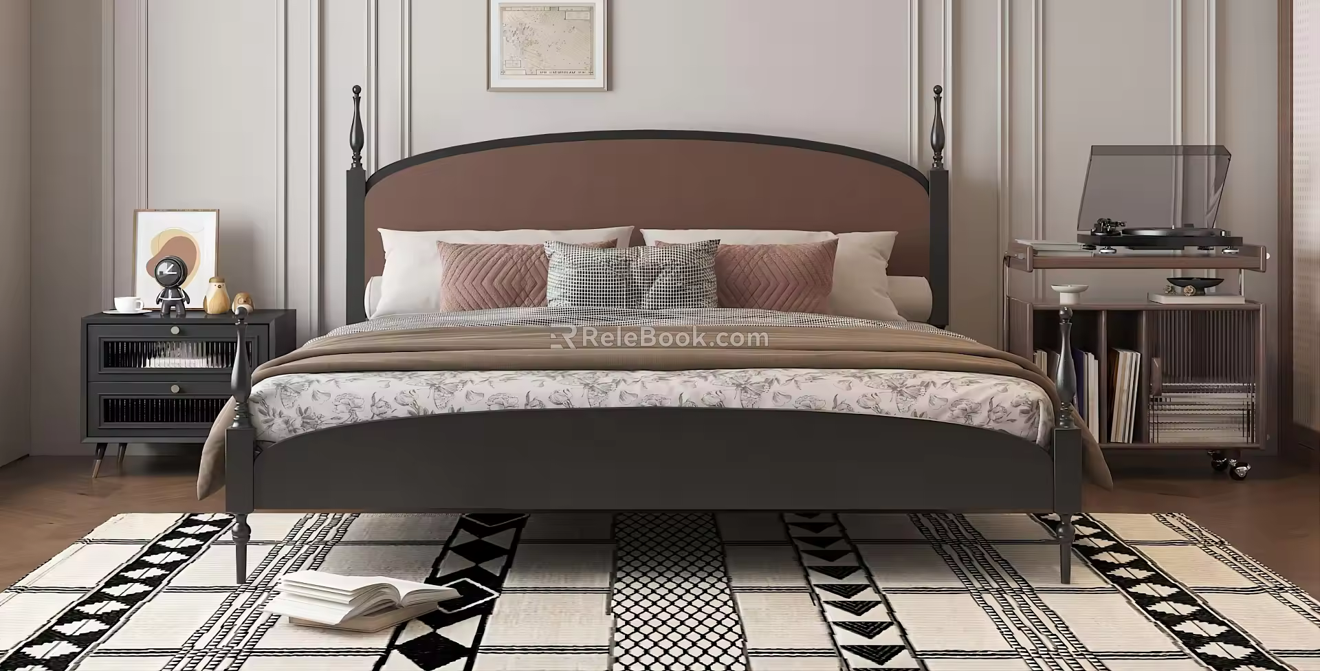French medieval style fabric double bedside table carpet 3d model