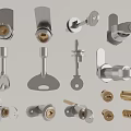 Various Metal Lock Components Including Cylinder Latch And Key Hardware Accessories 3d model
