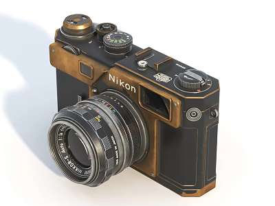 Nikon Vintage Style Digital Camera With Black And Gold Design And Classic Lens 3d model