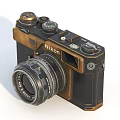 Nikon Vintage Style Digital Camera With Black And Gold Design And Classic Lens