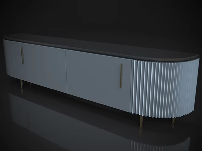 Modern White TV Stand With Gold Handles Pleated Side Design And Gold Legs 3d model