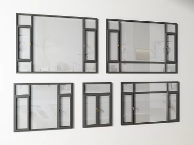 Modern Sleek Casement Windows With Black Frame Clear Glass And Home Design 3d model
