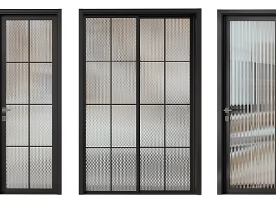 Stylish Hinged Doors With Black Frames And Various Glass Patterns For Interior 3d model