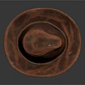 Vintage Brown Leather Cowboy Hat With Wide Brim And Stitched Design