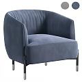 Modern Gray Single Sofa with Curved Armrests Velvet Fabric and Metal Legs