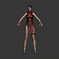 Woman Wearing Red Cheongsam with Short Hair Standing in Elegant Pose and High Heels
