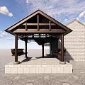 Traditional Pergola Structure With Brick Building Wooden Columns And Classic Roof Design