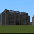 Modern Multi Story School Building with Large Windows Parking Lot Cars Greenery Flowers Blue Sky