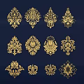 Elegant Gold Wall Decor With Intricate Floral Patterns And Navy Blue Background 3d model