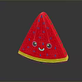Red Watermelon Slice With Black Seeds Yellow Green Edge Smiling Face On Black Background Reflection