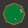 Octagonal Wooden Poker Table With Green Felt Top And Playing Cards Chips