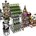 Garden Decorative Items With Multi Tiered Plant Stands Flower Pots And Various Greenery