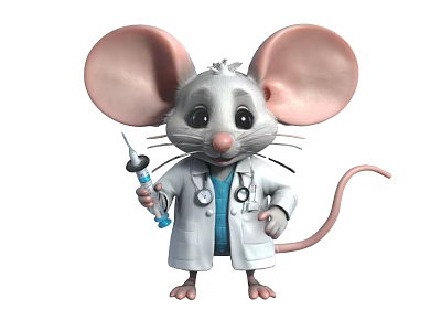 Cute Cartoon Mouse Doctor Wearing White Coat With Stethoscope And Syringe 3d model