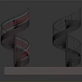 Dark Colored Spiral Stairs 3D Model On Light Platform Base With Railings 3d model