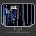 Faulty Electronic Monitor Display With Cracked Screen And Vertical Stripes