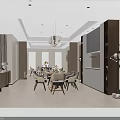 Modern Elegant Restaurant Interior With Round Table White Chairs Pendant Lights Open Design Window View 3d model