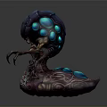 3D Character Design Of Humanoid Tentacled Creature With Glowing Blue Eyes And Alien Features