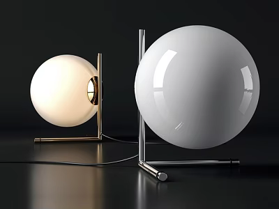 Modern Table Lamp Pair With Spherical Shade Metal Base And Illuminated Unlit Design 3d model
