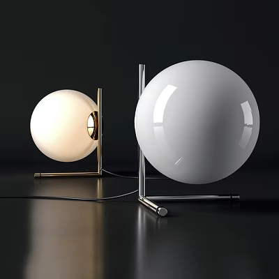 Modern Table Lamp Pair With Spherical Shade Metal Base And Illuminated Unlit Design 3d model