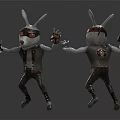 Dynamic Rabbit Like Creatures Wearing Red Goggles And Badge Outfits Dancing Together
