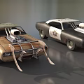Classic Modified Sheriff Cars With Flame Graphics Hood Supercharger And Colorful Designs