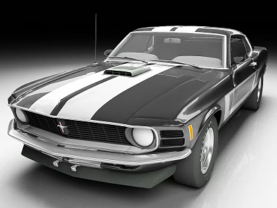 Classic Sports Car With Black And White Stripes Vintage Two Door Design 3d model