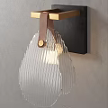 Modern Wall Lamps With Black Base Gold Bracket Brown Leather Transparent Striped Curved Shade