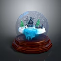 Wooden Furniture Base With Snow Globe Decoration Featuring Snow Scene And Christmas Trees