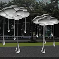 White Cloud Shaped Outdoor Decorative Installations With Water Drop Ornaments By Lakeside Trees 3d model