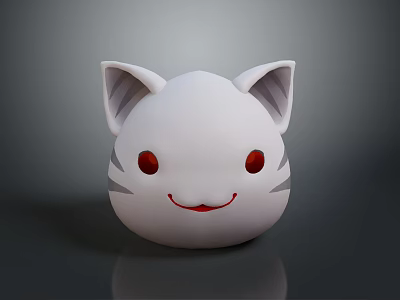 White Round Cat Shaped Decoration With Red Eyes And Smiling Face 3d model