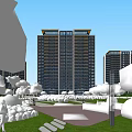 Modern High Rise Residential Complex With Green Spaces Walkways And Leisure Area