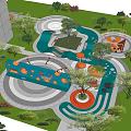 Children's Play Area Design With Circular Paths Green Lawns And Interactive Installations