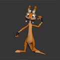 3D Orange Kangaroo-like Cartoon Game Character with Metallic Goggles Standing Pose Raising Hand
