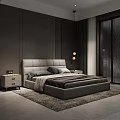 Modern Luxury Upholstered Double Bed With Matching Nightstands For Elegant Dark Tone Bedroom Interior