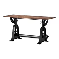 Industrial Style Dining Table With Rustic Wooden Top And Black Metal Gear Legs