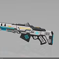 Futuristic Sci Fi Weapon With Blue Orange Illuminated Accents And Angular Design Details