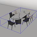 Modern Dining Table Set Featuring Oval Marble Top and Eight Black Light Gray Chairs 3d model