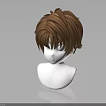 Realistic 3D Head Sculpture With Short Brown Layered Hair And Smooth White Surface