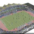 Football Stadium Featuring Green Grass Players Game MultiLevel Stands Spectators White Canopy Large Screen 3d model