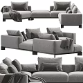 Modern Gray Sectional Sofa With Plush Pillows And Cozy Throw Blanket 3d model