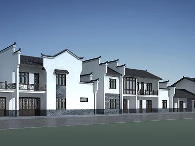 Traditional Chinese Style Buildings With White Walls Black Tiles And Overhanging Eaves 3d model