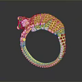 Gold Feline Design Ring With Diamond Studded Details And Green Gemstone Eyes