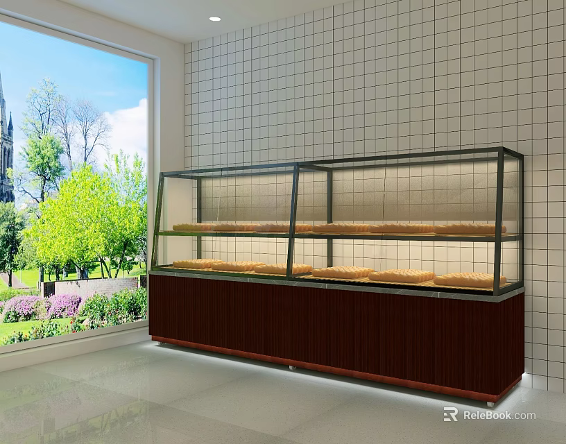 Bright Indoor Glass Display Showcase Shelving With Multiple Shelves And Wooden Base 3d model 