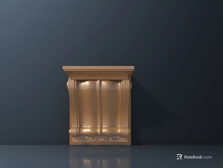 Golden Carving Decorative Piece with Intricate Patterns on Dark Background and Glossy Surface 3d model 