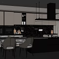 Sleek Modern Gray Kitchen Interior With Cabinets Island Pendant Lights And Dining Chairs