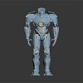 Blue Humanoid Robot Character With Shiny Metallic Surface Standing On Dark Background 3d model