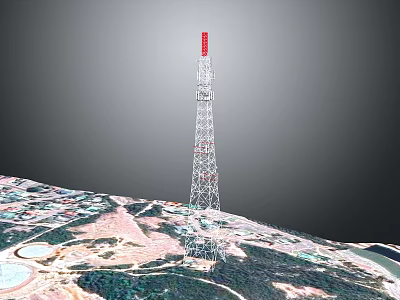 Tall Communication Equipment Tower With Steel Structure And Antenna In Landscape Terrain 3d model