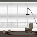 White Window Blinds In Modern Interior With Floor Lamp Accent Chair And Decor